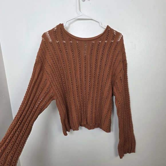 BillaBong Orange Brown Open Knit Beachy Boho Good Luck Sweater Size Medium - Picture 3 of 7